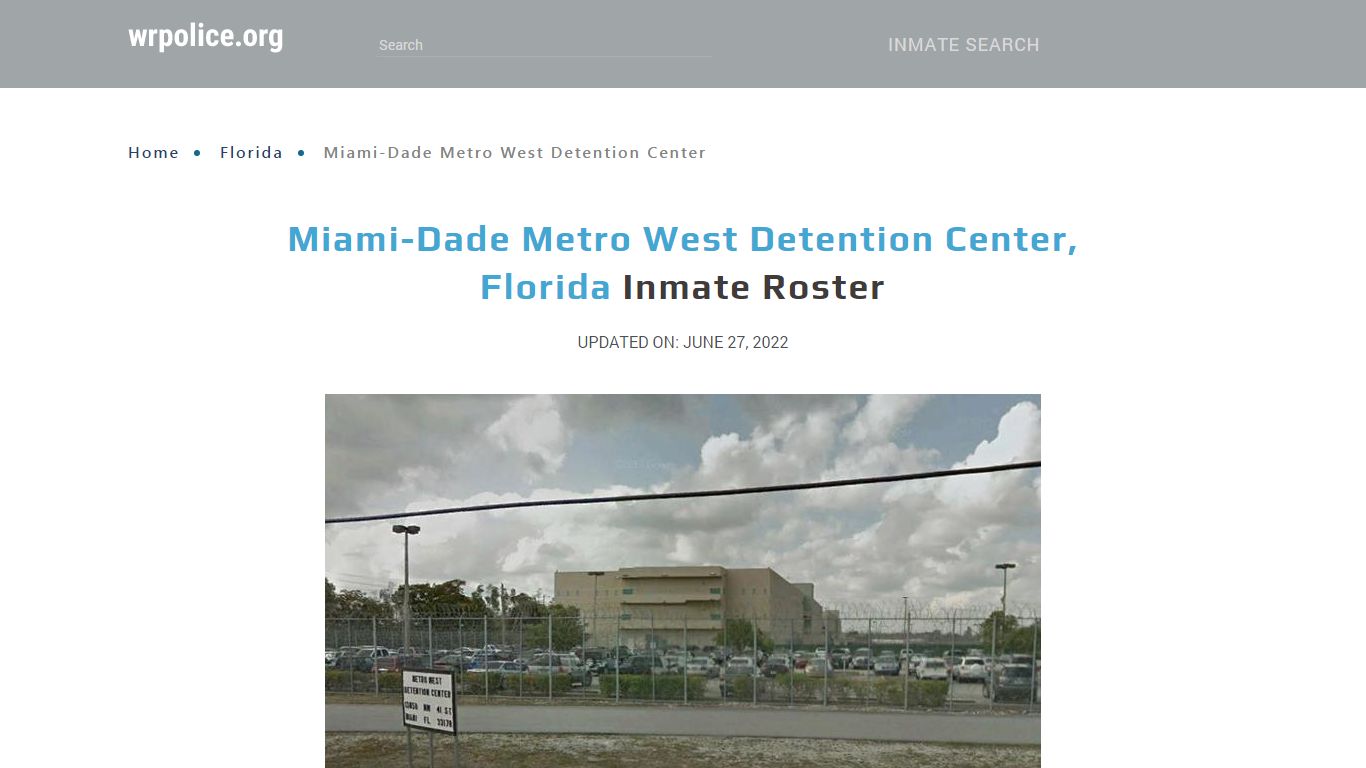Miami-Dade Metro West Detention Center, Florida Inmate Roster